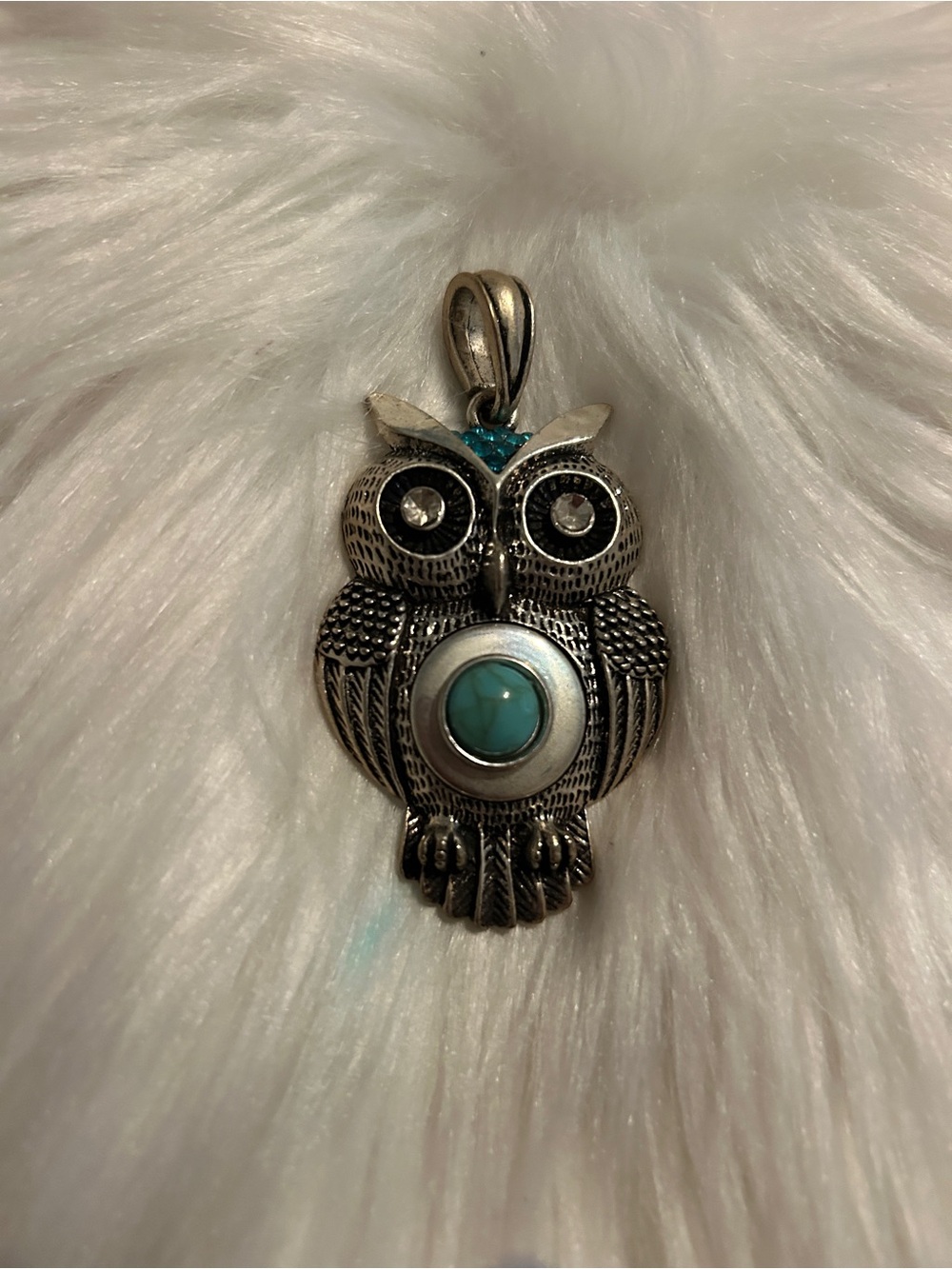 Silver Owl Pendant Necklace with Turquoise Accent - Women Jewelry